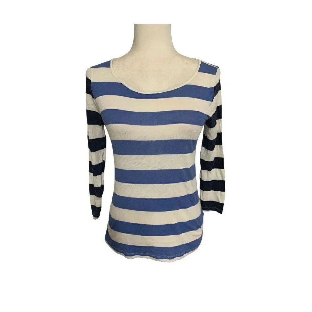 j crew womens blue white striped long sleeve top t shirt xs